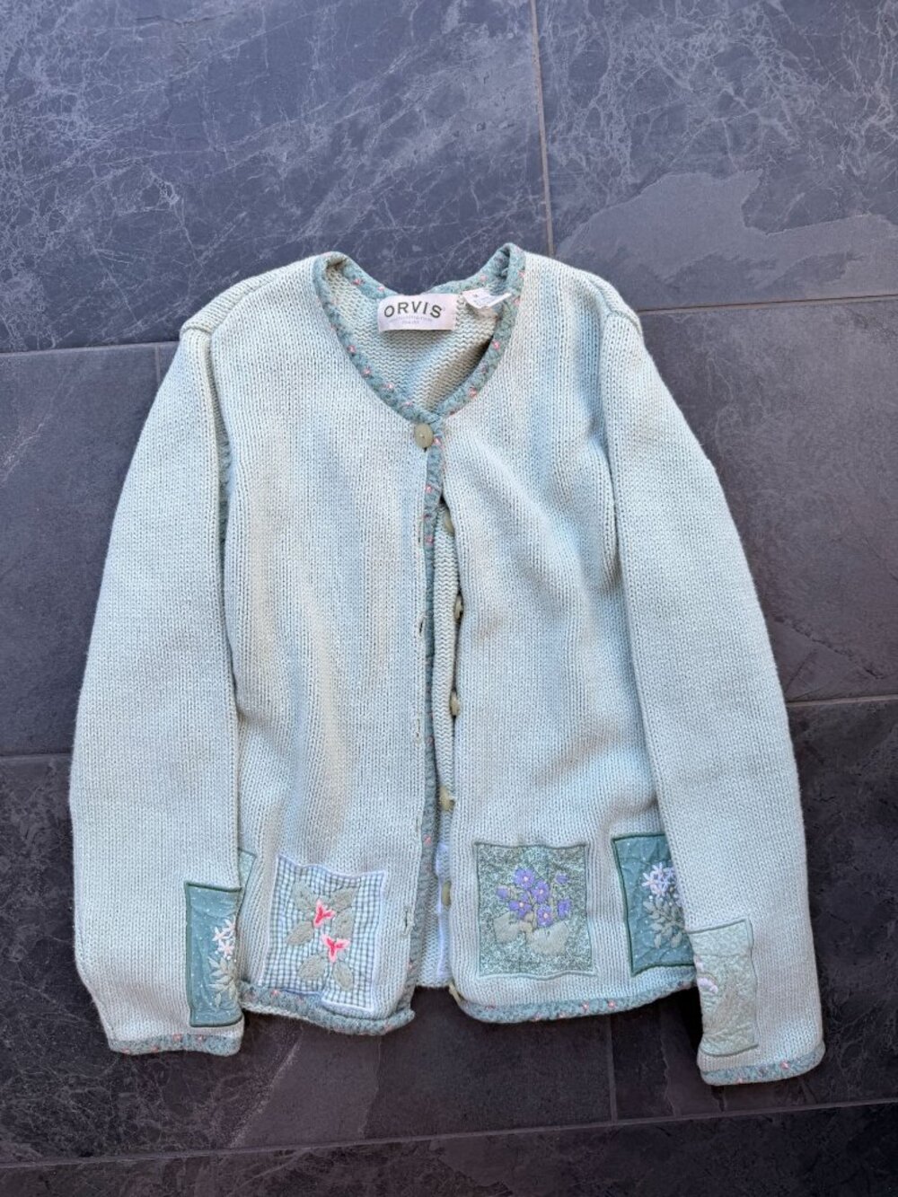 cottagecore coquette thick cardigan vintage ORVIS XS S